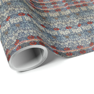 William Morris Vintage Red Floral Tulip and Rose Wrapping Paper