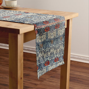 William Morris Vintage Red Flowers Floral Pattern Long Table Runner