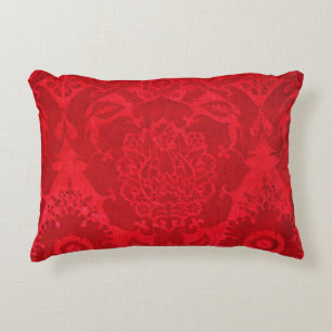William Morris Vintage Red Stamped Velvet Pattern Accent Pillow