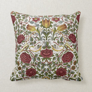 William Morris Vintage Rose & Bird Pattern Throw Pillow