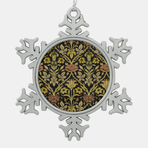 William Morris Vintage Rose & Lily Flower Pattern Snowflake Pewter Christmas Ornament