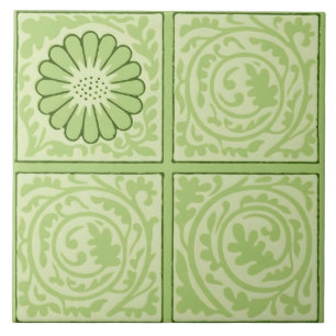 William Morris Vintage Square Green Floral Pattern Tile