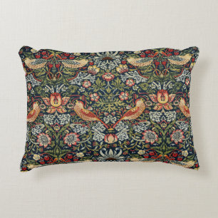 William Morris Vintage Strawberry Thief Birds Blue Accent Pillow