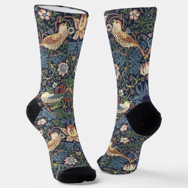 William Morris Vintage Strawberry Thief Pattern Socks (Angled)