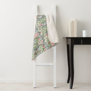 William Morris Vintage Sweet Briar Roses Foliage Sherpa Blanket