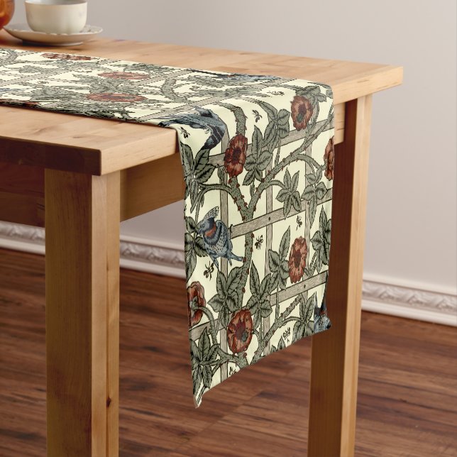 William Morris Vintage Trellis Pattern Fabric Short Table Runner (In Situ)