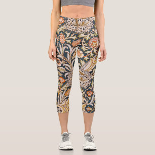 William Morris Vintage Trent Blue Floral Pattern Capri Leggings