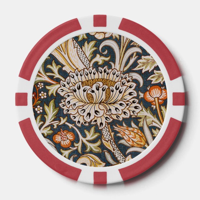 William Morris Vintage Trent Blue Floral Pattern Poker Chips (Front)