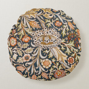 William Morris Vintage Trent Blue Floral Pattern Round Pillow