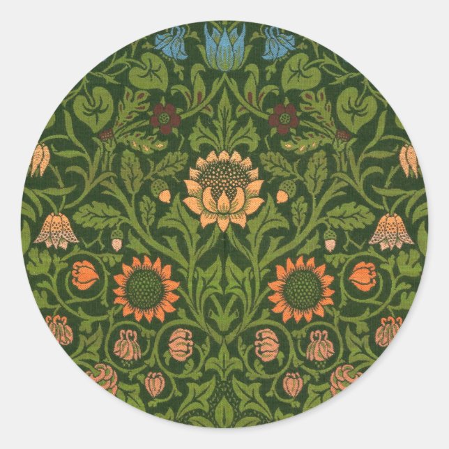 William Morris Violet and Columbine Art Rug Classic Round Sticker (Front)