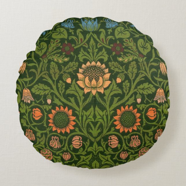William Morris Violet and Columbine Art Rug Round Pillow (Front)