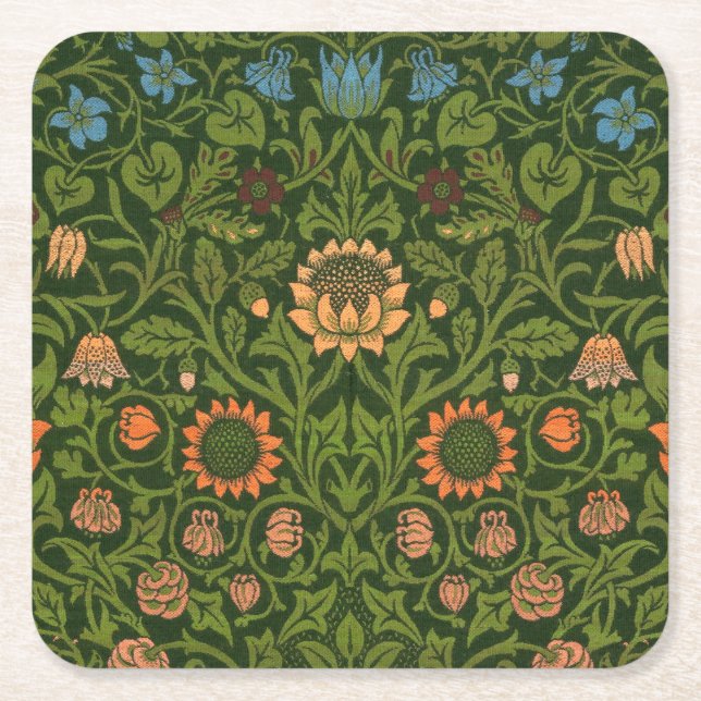 William Morris Violet and Columbine Art Rug Square Paper Coaster (Front)