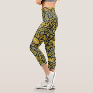 William Morris Violet Columbine Navy Floral Capri Leggings