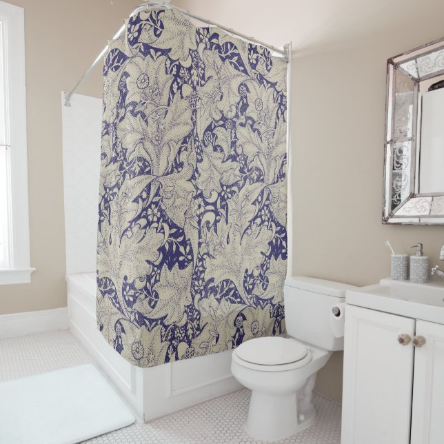 William Morris Wallflower floral blue damask  (In Situ)