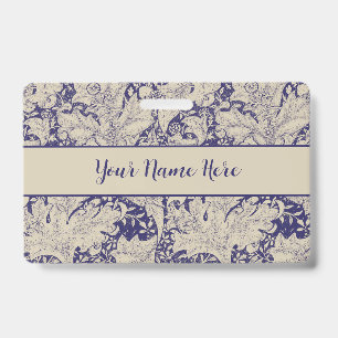 William Morris Wallflower floral blue damask  Badge