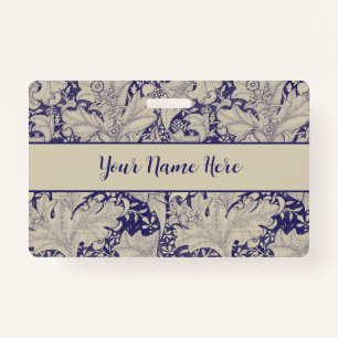 William Morris Wallflower floral blue damask Badge