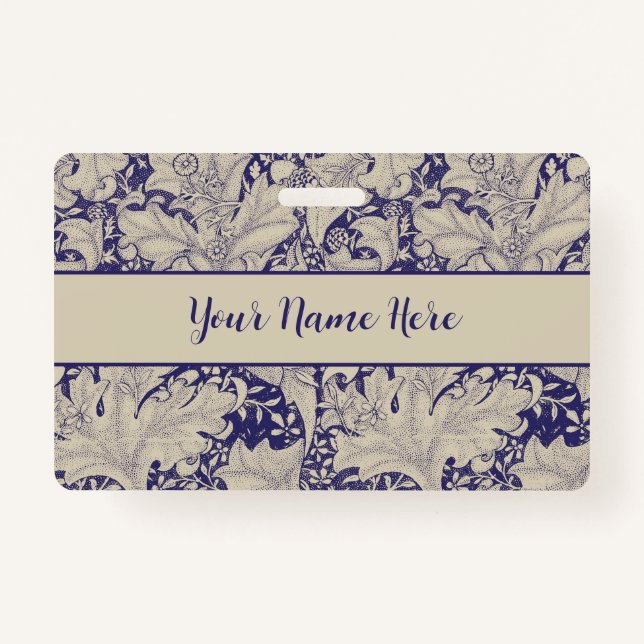 William Morris Wallflower floral blue damask  Badge (Front)