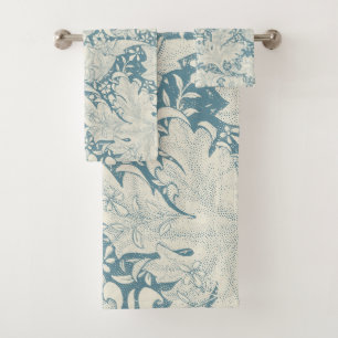 William Morris Wallflower floral blue damask Bath Towel Set