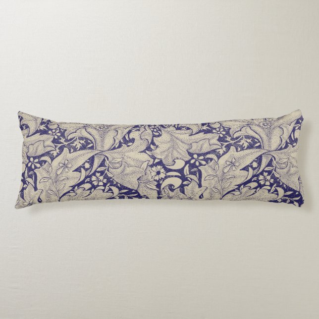 William Morris Wallflower floral blue damask  Body Pillow (Front)