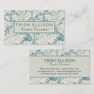 William Morris Wallflower floral blue damask  Business Card