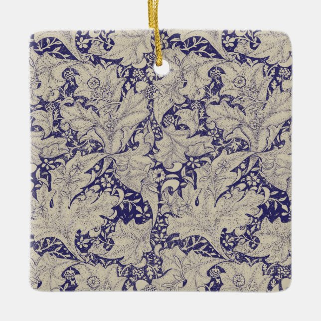 William Morris Wallflower floral blue damask  Ceramic Ornament (Front)
