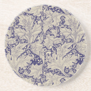 William Morris Wallflower floral blue damask Coaster