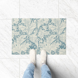 William Morris Wallflower floral blue damask  Doormat