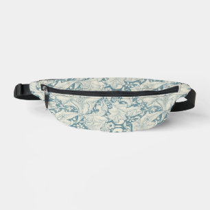William Morris Wallflower floral blue damask  Fanny Pack