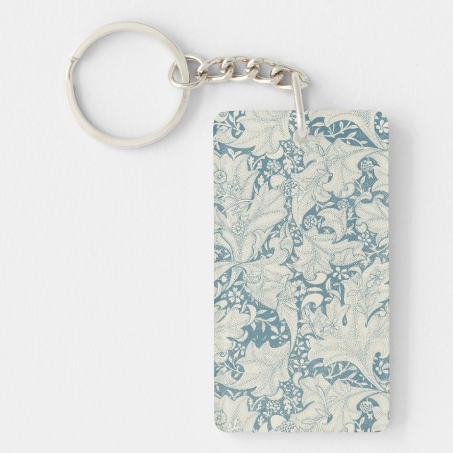 William Morris Wallflower floral blue damask  Keychain (Front)