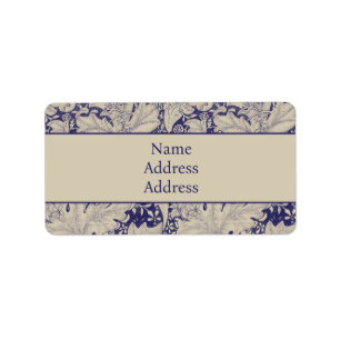 William Morris Wallflower floral blue damask  Label
