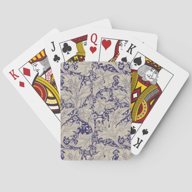 William Morris Wallflower floral blue damask  Playing Cards (Back)