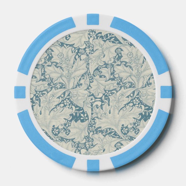 William Morris Wallflower floral blue damask  Poker Chips (Front)