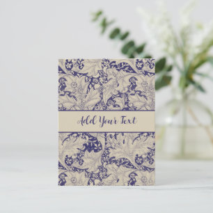 William Morris Wallflower floral blue damask  Postcard