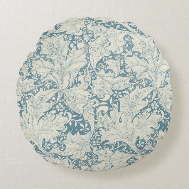 William Morris Wallflower floral blue damask  Round Pillow (Front)