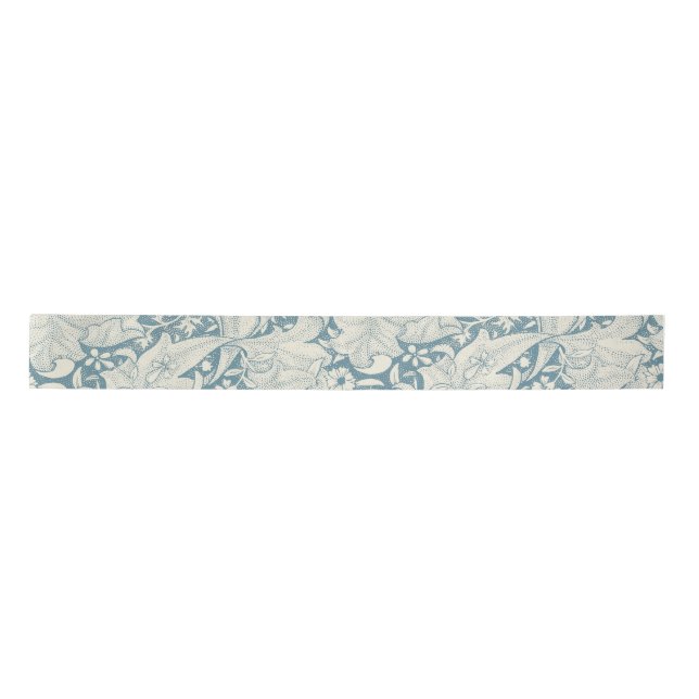 William Morris Wallflower floral blue damask  Satin Ribbon (Front)