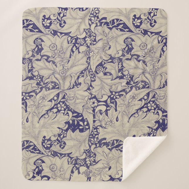 William Morris Wallflower floral blue damask  Sherpa Blanket (Front)