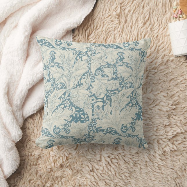 William Morris Wallflower floral blue damask  Throw Pillow (Blanket)