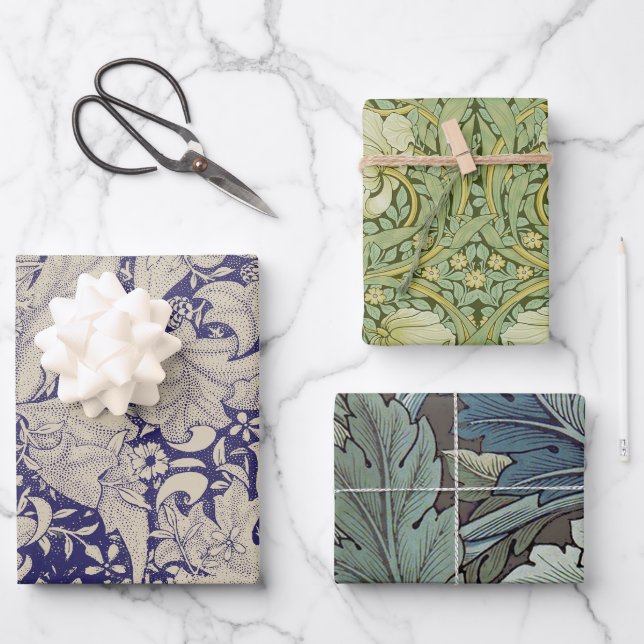 William Morris Wallflower floral blue damask  Wrapping Paper Sheet (Front)