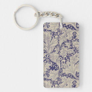 William Morris Wallflower Pattern Antique Blue Keychain