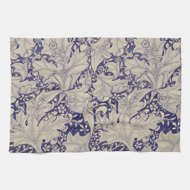 William Morris Wallflower Pattern Antique Blue Kitchen Towel (Horizontal)