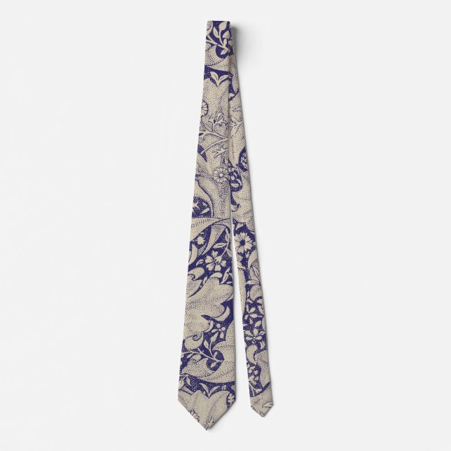William Morris Wallflower Pattern Antique Blue Tie (Front)
