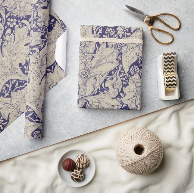 William Morris Wallflower Pattern Antique Blue Wrapping Paper (Crafts)
