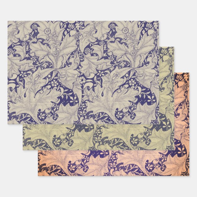 William Morris Wallflower Pattern Antique Blue Wrapping Paper Sheet (Set)