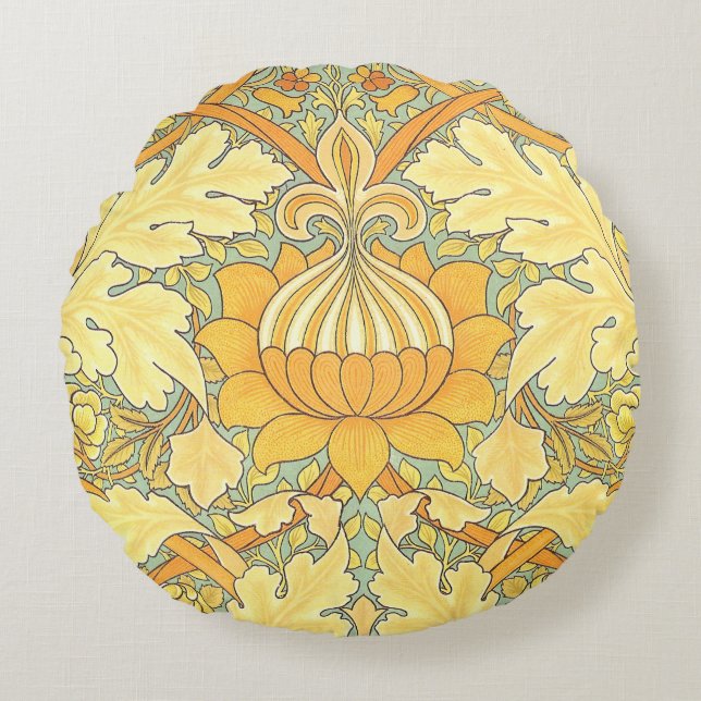 William Morris Wallpaper for St. James Place Round Pillow (Front)