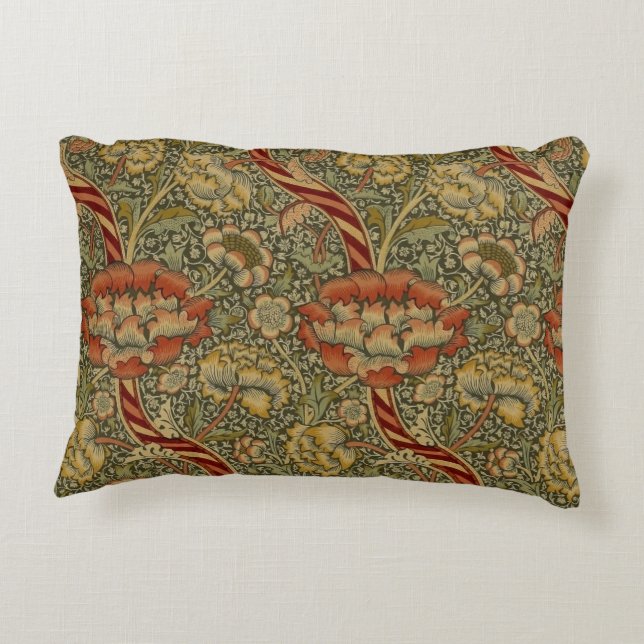 William Morris Wandle English Floral Damask Design Accent Pillow (Back)