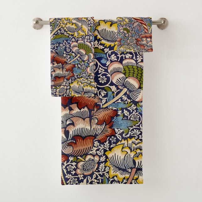 William Morris Wandle English Floral Damask Design Bath Towel Set (Insitu)