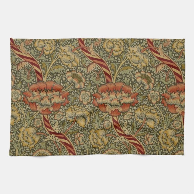 William Morris Wandle English Floral Damask Design Kitchen Towel (Horizontal)