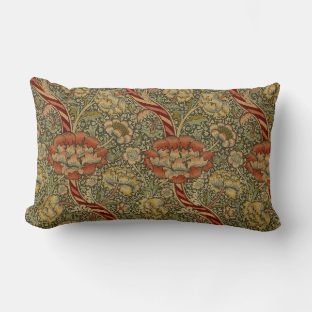 William Morris Wandle English Floral Damask Design Lumbar Pillow (Front)