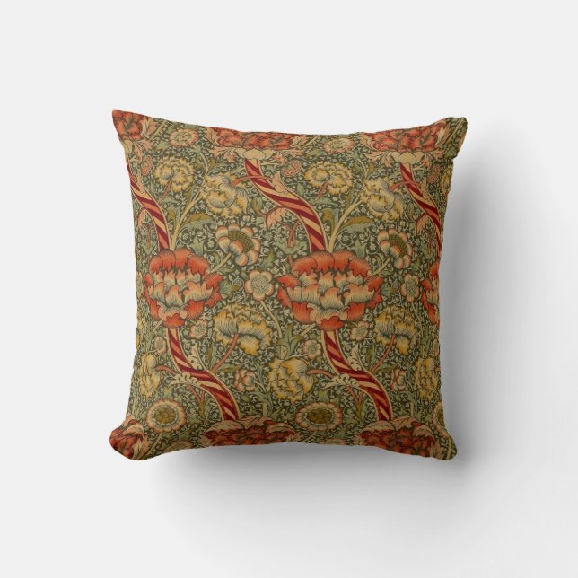 William Morris Wandle English Floral Damask Design Throw Pillow (Front)