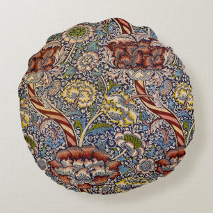 William Morris Wandle Navy Blue Floral Art Round Pillow